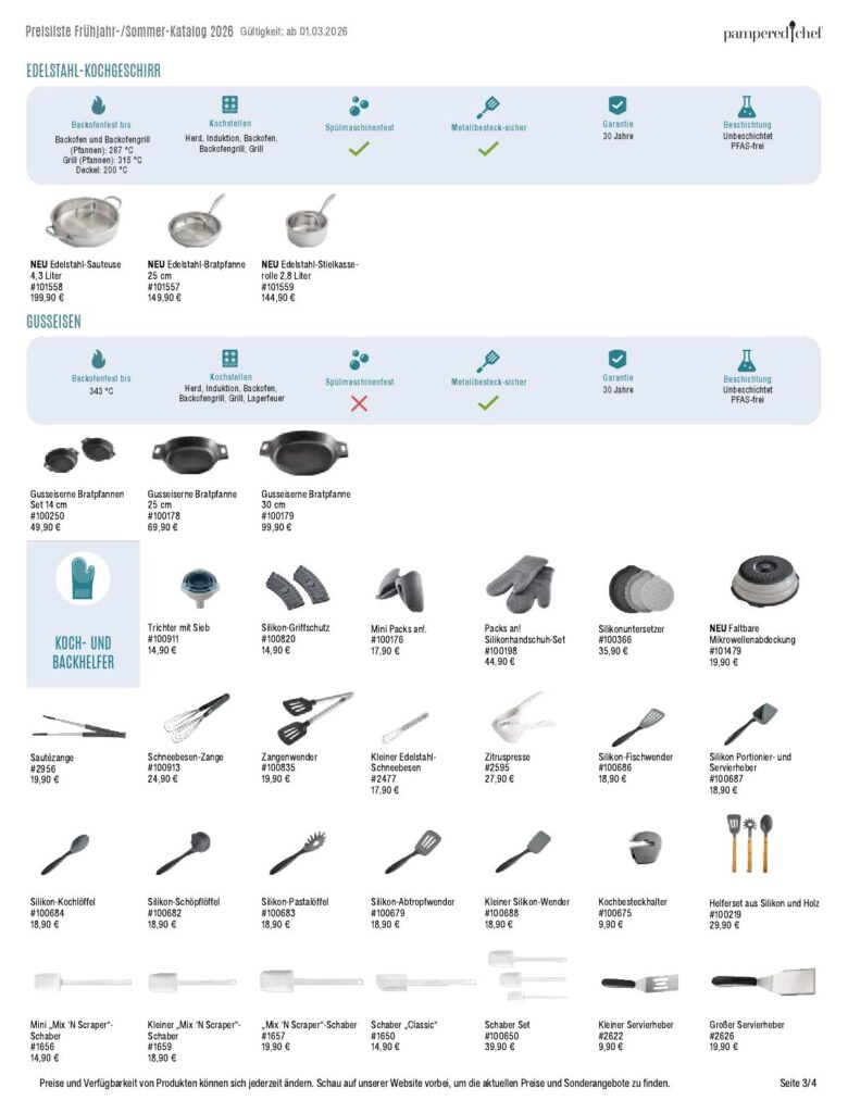 Frühjahr Sommer 2026 Bebilderte Preisliste